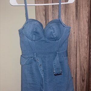 Fashion Nova Light Blue Denim Romper